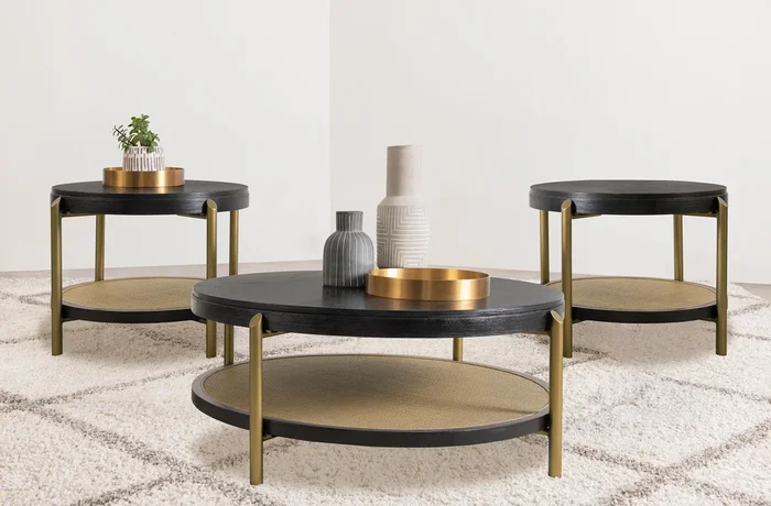 Arini Black 3-Piece Round Coffee and End Table Set