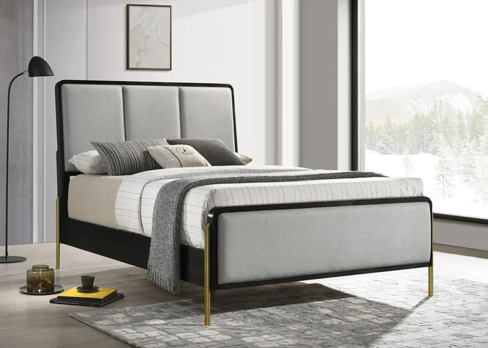 Arini Black and Grey Queen Bed with Upholstered Headboard