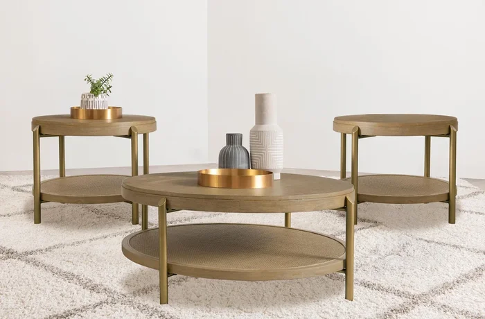 Arini Sand Wash 3-Piece Round Coffee and End Table Set