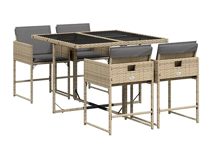 Arlon Set comedor de jardín 5 pzas con cojines ratán sintético beige
