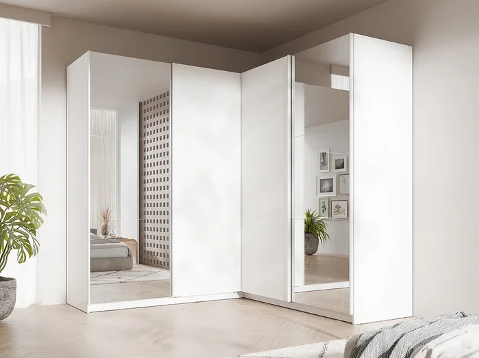 Armario esquinero 4 puertas – Con espejo – An211 cm – Blanco – LEDORMA