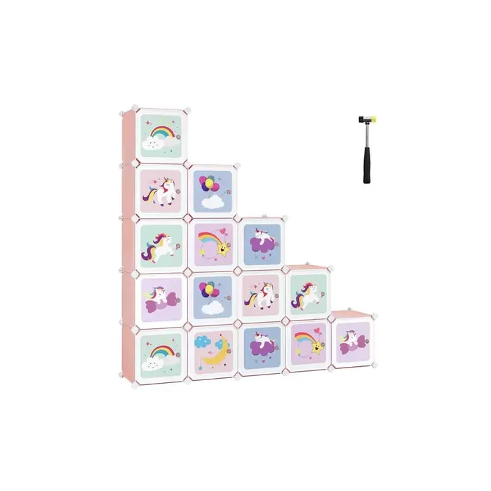 Armario Modular Infantil de 16 Cubos 123 x 31 x 123 cm Rosa-SONGMICS