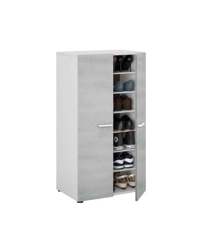 Armario multiusos Gema 2 Puertas acabado Color Blanco Brillo y Cemento, Medidas: 103 cm (Alto) x 55 cm (Ancho) x 36 cm (Fondo)