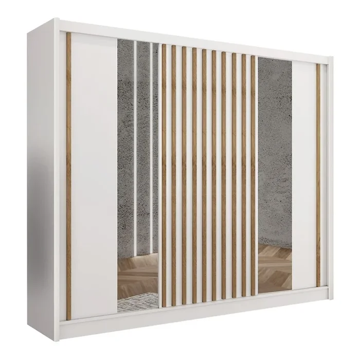 Armario ropero con espejo SANTINO 250×215 cm, blanco/roble craft