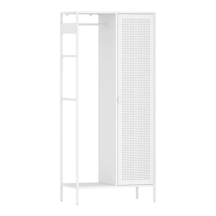 Armario ropero Puumala con puerta metal 180x80x45cm – Blanco [en.casa]