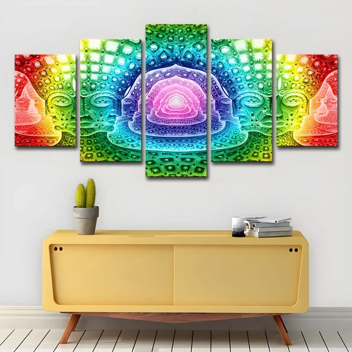 Arte de pared budista religioso moderno en lienzo de varias piezas verde para sala de estar – Verde Pequeño