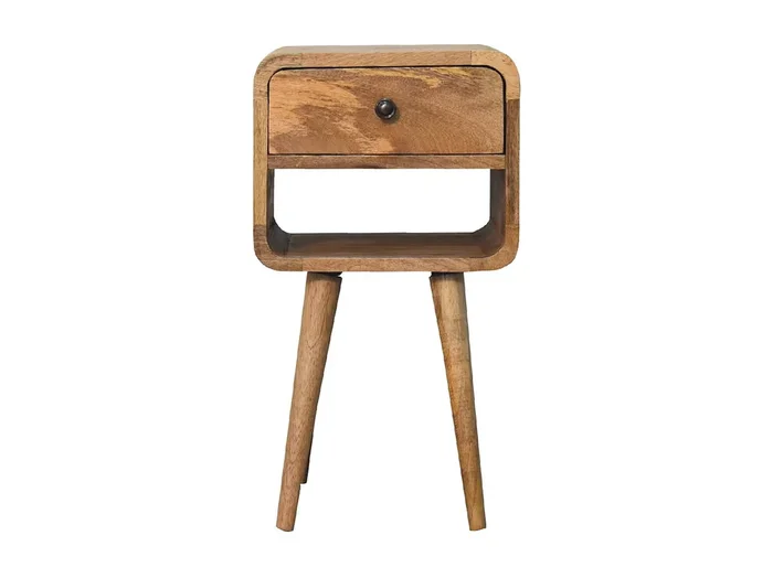 Artisan Furniture Mini Mesita de Noche Curvada de Madera Sólida Color Roble, Dormitorio