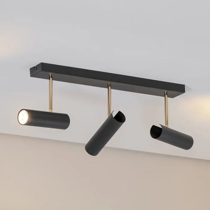 Axion plafón, 3 luces, negro/oro, largo, acero