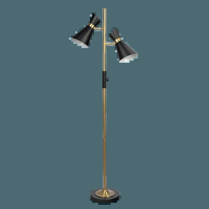 Axis Brassed Gold Floor Lamp with 4-Way Switch Double Spots with Metal Base