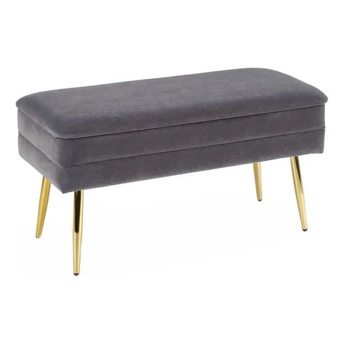 Banco acolchado con espacio de almacenamiento VELVA 37×78 cm gris/dorado