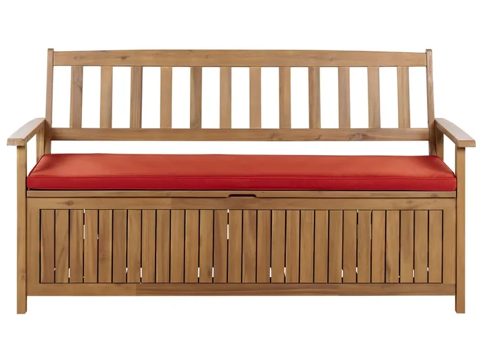 Banco de jardín con cojín SOVANA 160 cm con almacenaje Madera de acacia Rojo