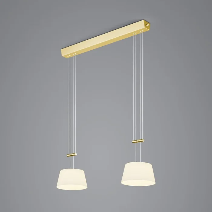 BANKAMP Lámpara colgante LED Conus, 2 luces, latón