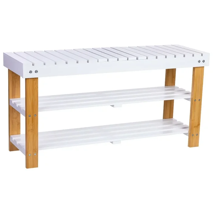 Banqueta zapatero de madera blanco 90x29x45h cm