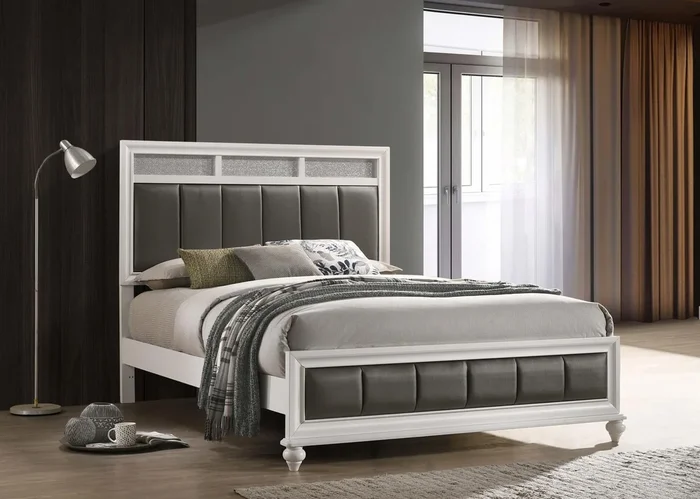 Barzini White Eastern King Upholstered Panel Bed