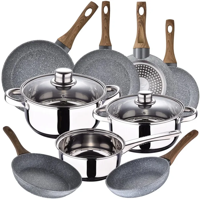 Bateria de cocina 5 piezas Cassel de acero inoxidable con juego de sartenes (18/20/22/24/26/28 cm) Daimiel en aluminio forjado