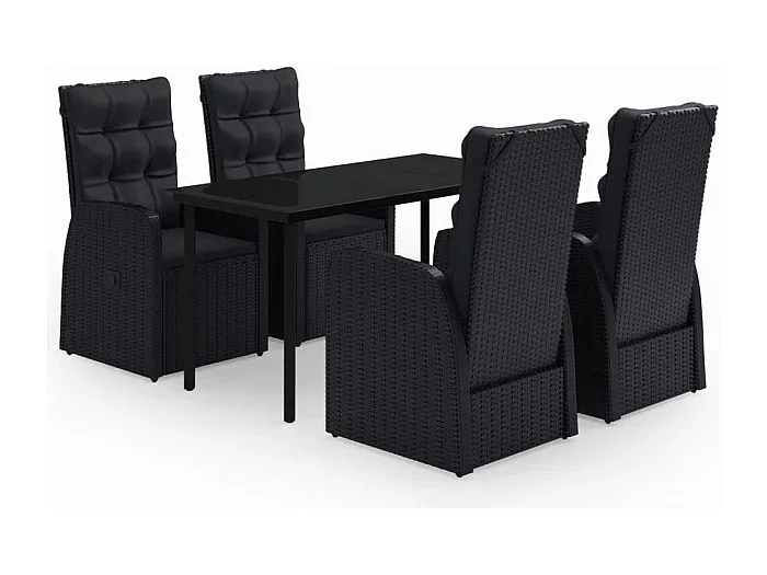 Batur Juego de comedor de jardín 5 piezas con cojines negro