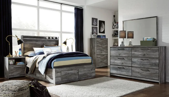 Baystorm Gray LED Storage Youth Platform Bedroom Set with 4 Drawers