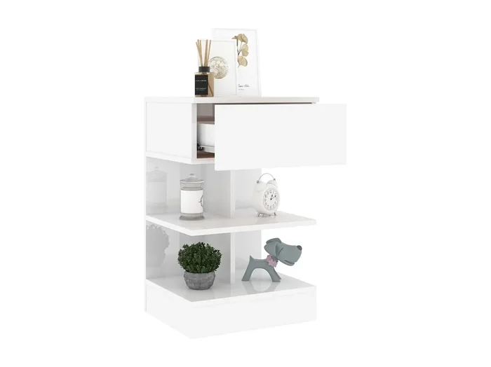 Beverly Hills Mesita de noche madera contrachapada blanco brillo 40x35x65 cm