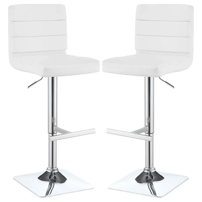 Bianca White/Chrome Upholstered Adjustable Bar Stools, Set of 2