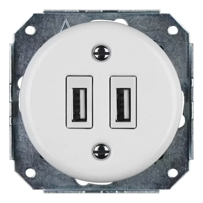 Bohemia-Design – Enchufe retro de porcelana sin marco con 2x USB-A, blanco