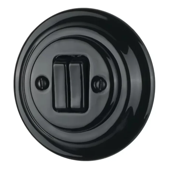 Bohemia-Design – Interruptor doble retro de porcelana con marco n.º 5, negro