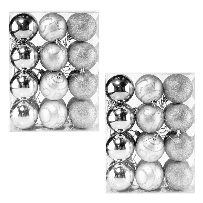 Bolas árbol navidad set de 48 plateadas 6cm diámetro