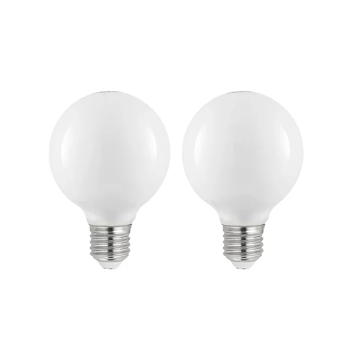 Bombilla LED E27 8W G80 2.700K atenuable, opal, lote de 2