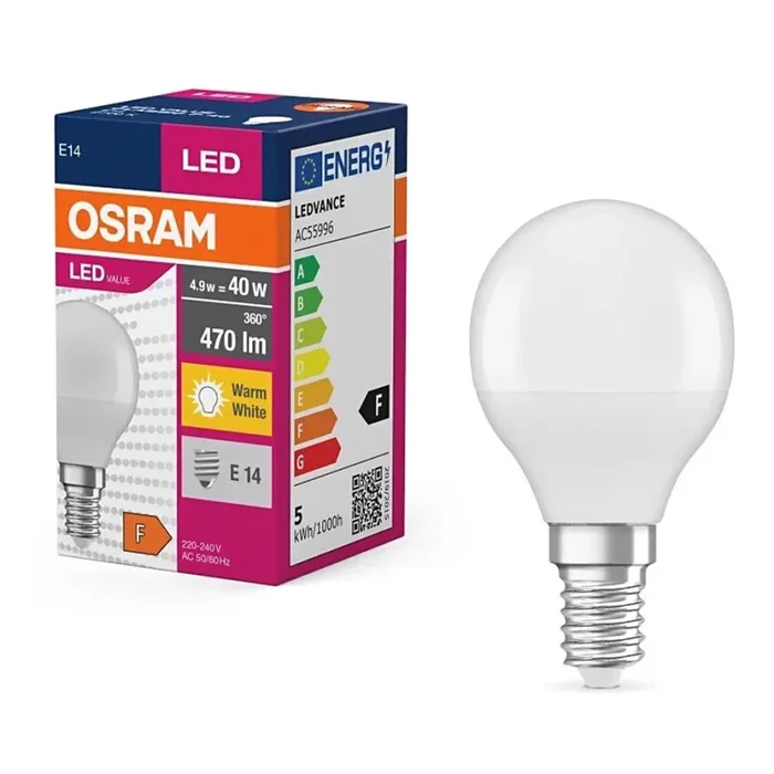 Bombilla LED P40 E14/4,9W/230V 2700K – Osram
