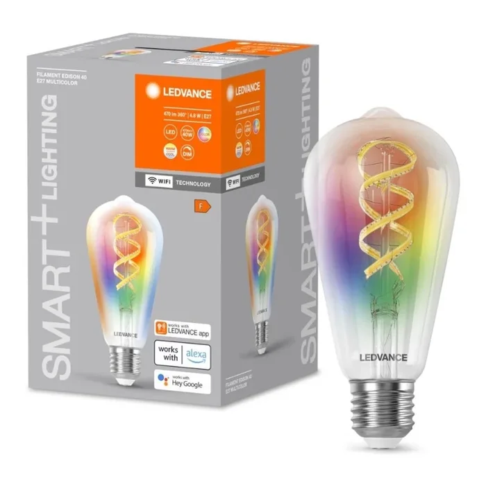 Bombilla LED RGBW regulable SMART+ FILAMENT EDISON ST64 E27/4,8W/230V 2700-6500K Wi-Fi – Ledvance