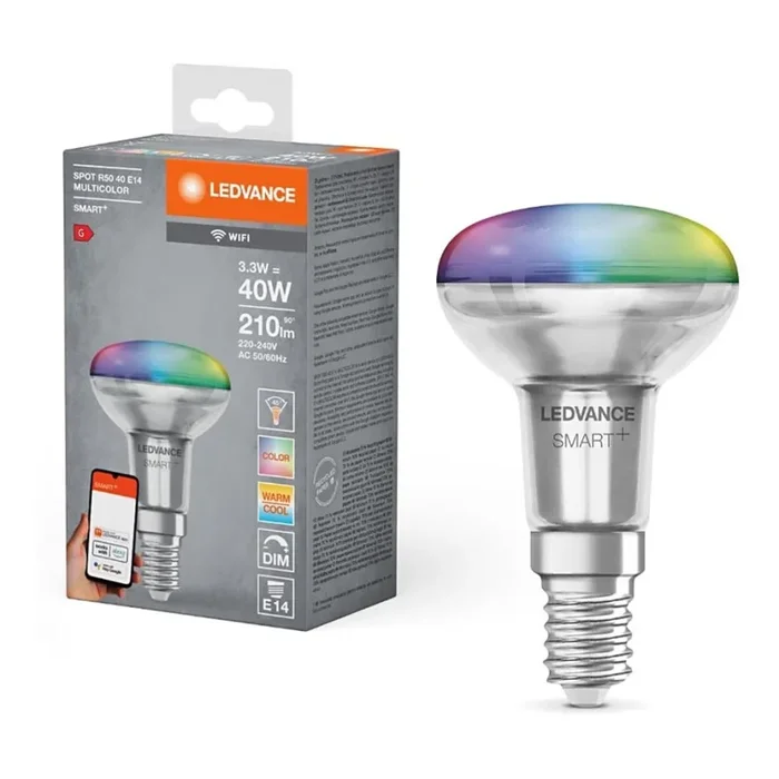 Bombilla LED RGBW regulable SMART+ R50 E14/3,3W/230V 2700-6500K Wi-Fi – Ledvance