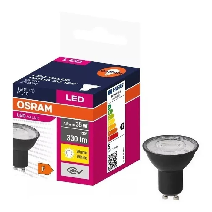 Bombilla LED VALUE PAR16 GU10/4,5W/230V 2700K 120° negro – Ledvance