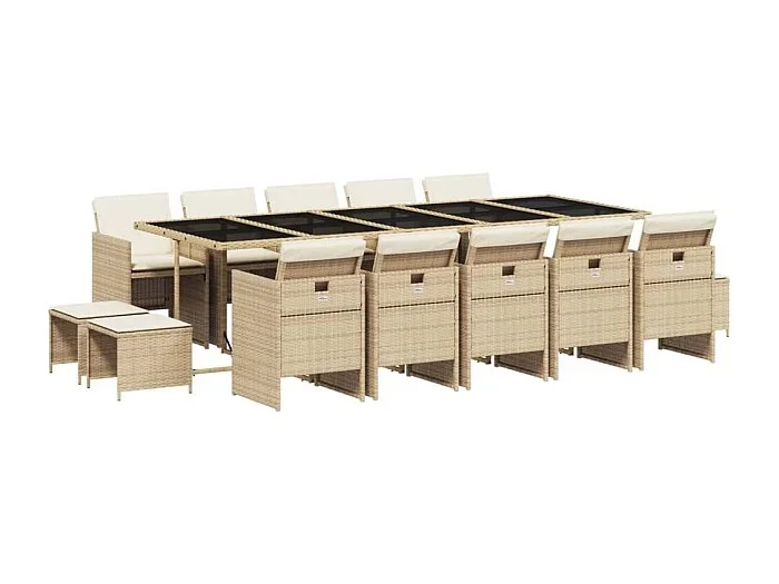 Bonno Set comedor de jardín con cojines 15 pzas ratán sintético beige