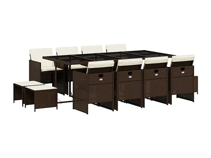 Bonno Set muebles de jardín 13 pzas y cojines ratán sintético marrón