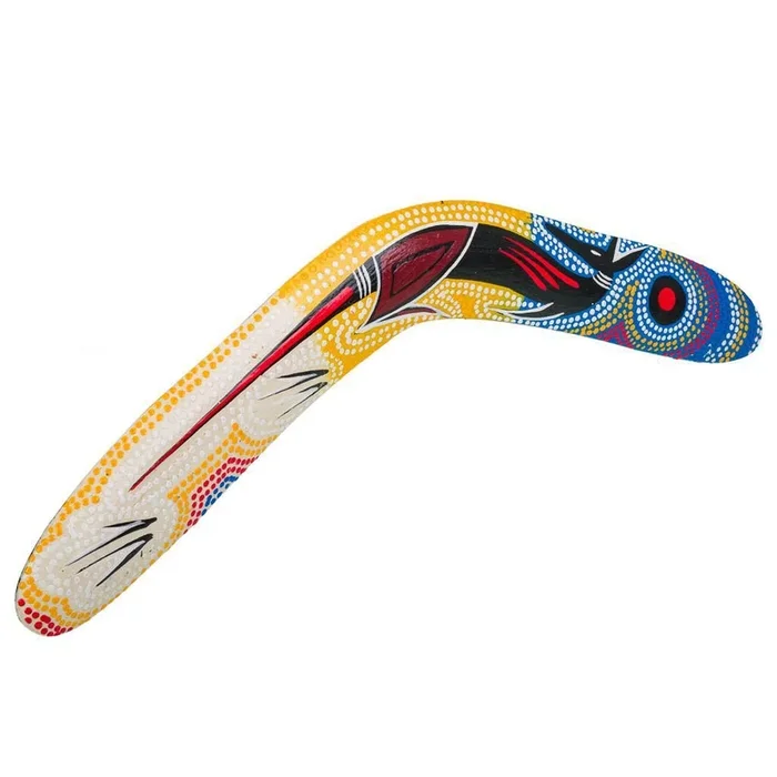 Boomerang de madera amarillo/azul 40x1x12