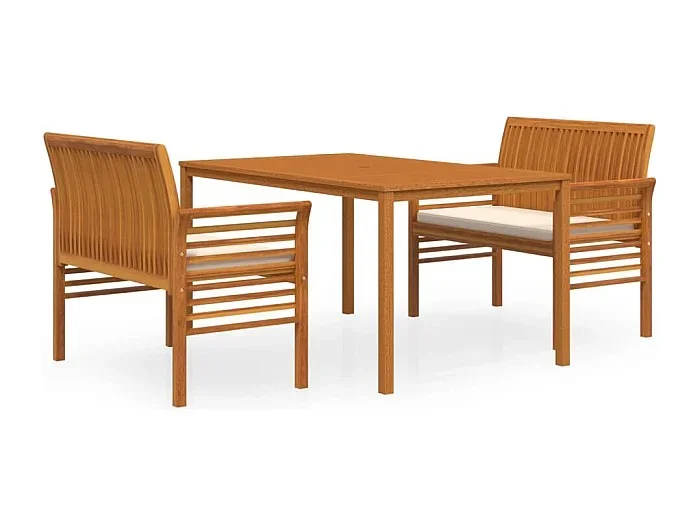 Bourges Set comedor de jardín 3 pzas y cojines madera maciza de acacia