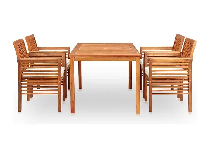 Bourges Set comedor de jardín 5 pzas y cojines madera maciza de acacia