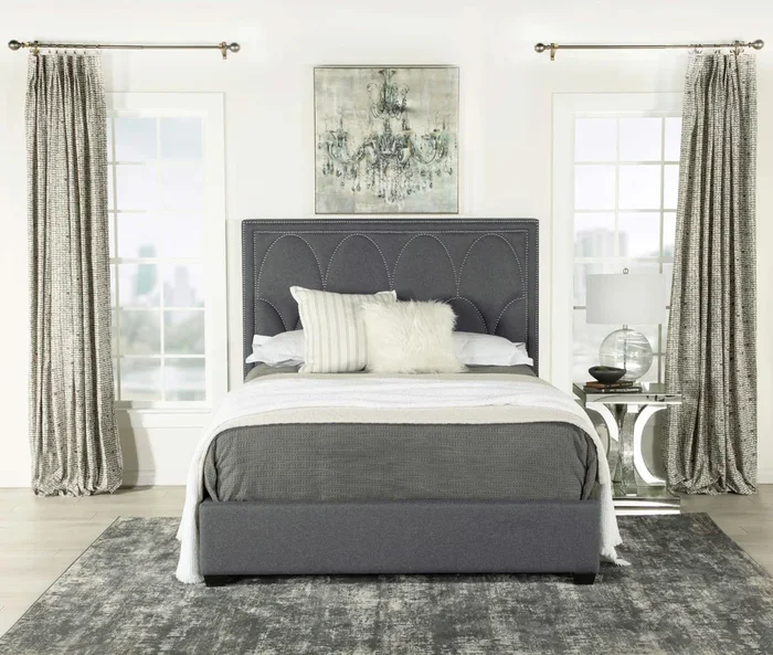 Bowfield Charcoal Upholstered Bed with Nailhead Trim