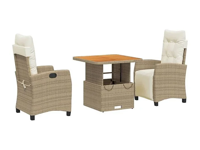 Brazil Set comedor de jardín 3 pzas con cojines ratán sintético beige
