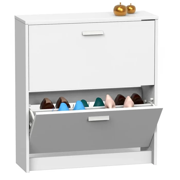 Briebe Nova Zapatero Entrada Recibidor, Mueble Auxiliar Estrecho Zapatos, 2 Puertas, Madera 82x74x25 cm, , Blanco