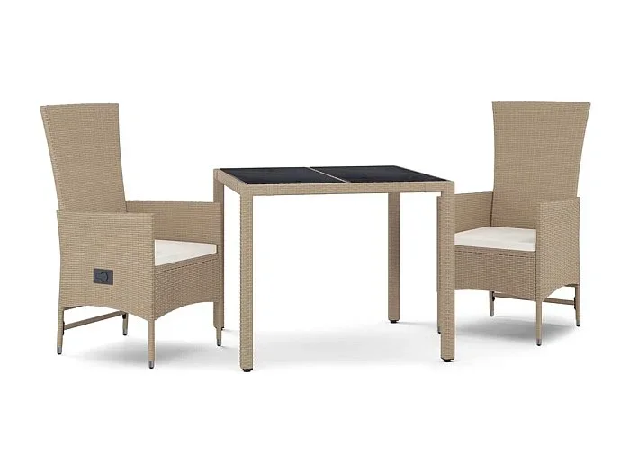 Briena Set comedor de jardín 3 pzas con cojines ratán sintético beige