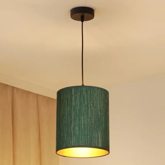 Brilagi – Lámpara colgante BOSTON ROLLER 1xE27/15W/230V diá. 21 cm paja verde/dorado