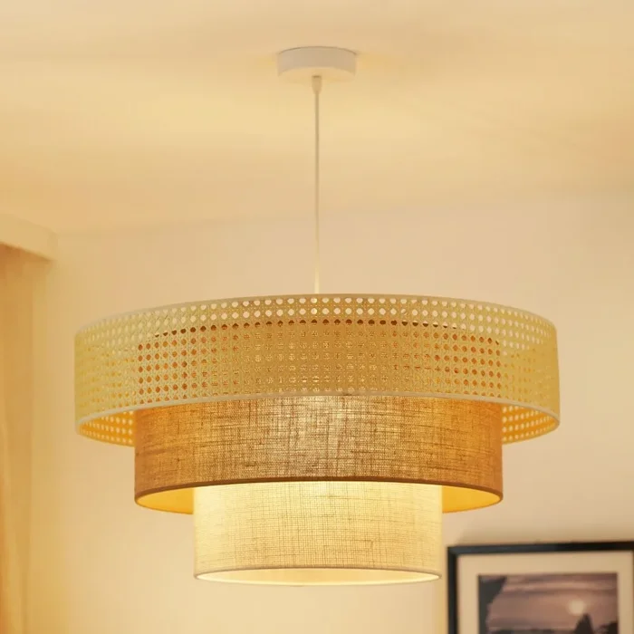 Brilagi – Lámpara colgante con cable CEDAR LUNETA 1xE27/15W/230V Ø 60 cm ratán/marrón/crema