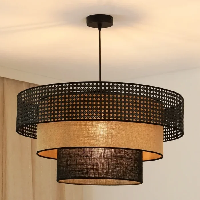 Brilagi – Lámpara colgante con cable DAKOTA LUNETA 1xE27/15W/230V diámetro 60 cm negro/rattan