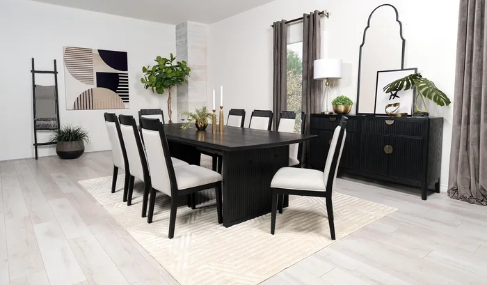 Brookmead Black 9-Piece Extension Leaf Dining Table Set