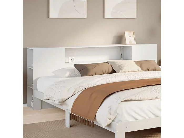 Cabecero blanco con almacenaje 180 cm madera maciza de pino