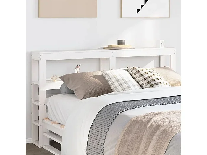 Cabecero blanco con estantes 120 cm madera maciza de pino
