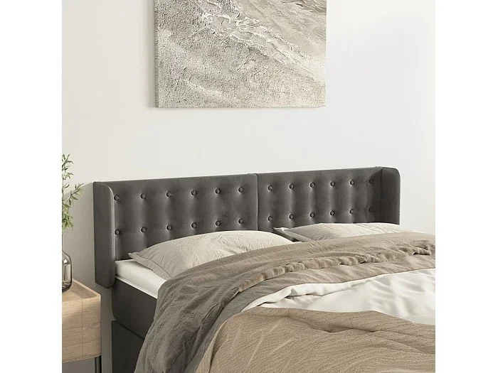 Cabecero con alas Gris oscuro 147x16x78/88 cm Terciopelo