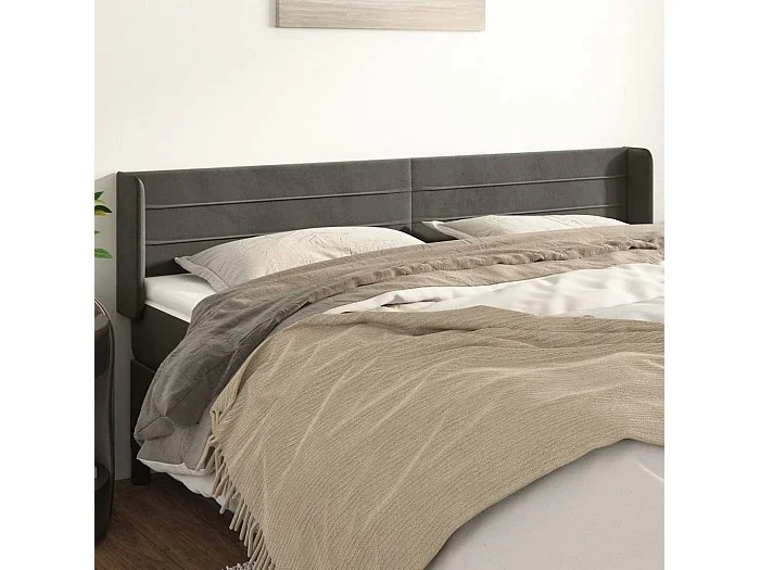 Cabecero con alas Gris oscuro 203x16x78/88 cm Terciopelo
