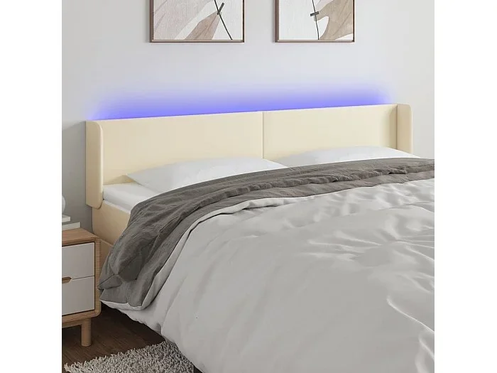 Cabecero con LED cuero sintético crema 183x16x78/88 cm