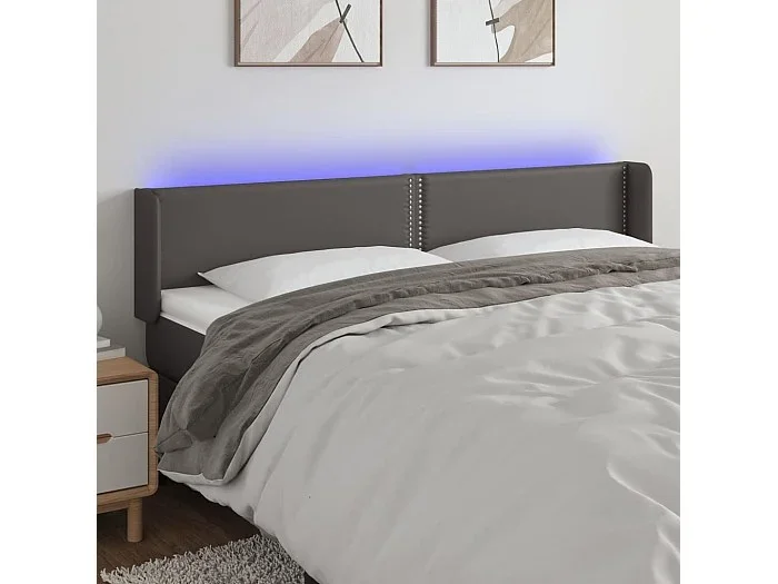 Cabecero con LED cuero sintético gris 203x16x78/88 cm ES35308